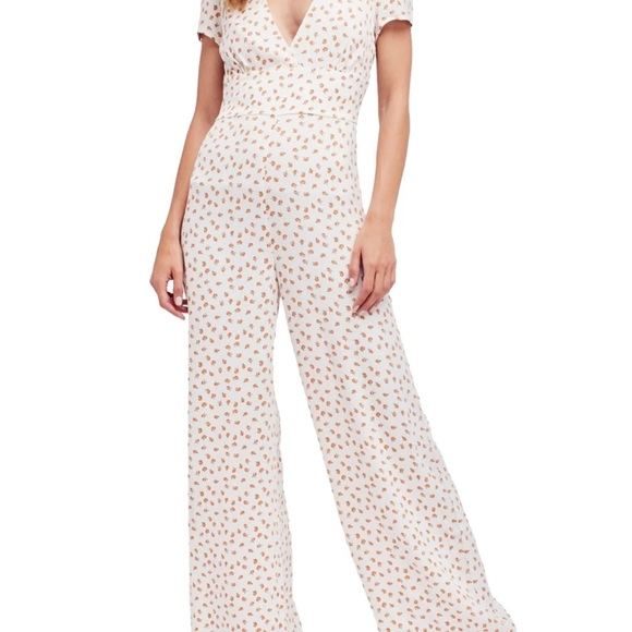 Free People White and Orange Jumpsuit with Wide-Leg Silhouette - Picture 1 of 2